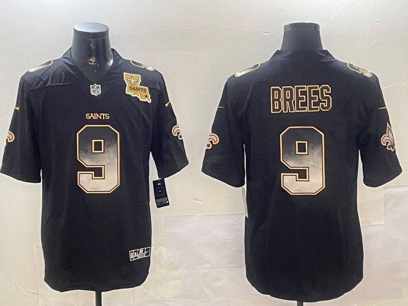 Men New Orleans Saints 9 Brees Black Nike Smoke Fashion 2024 Limited NFL Jersey style 2